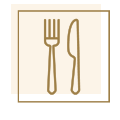 pictogramme d'un couteau et d'une fourchette sur fond clair pour le restaurant bâoli